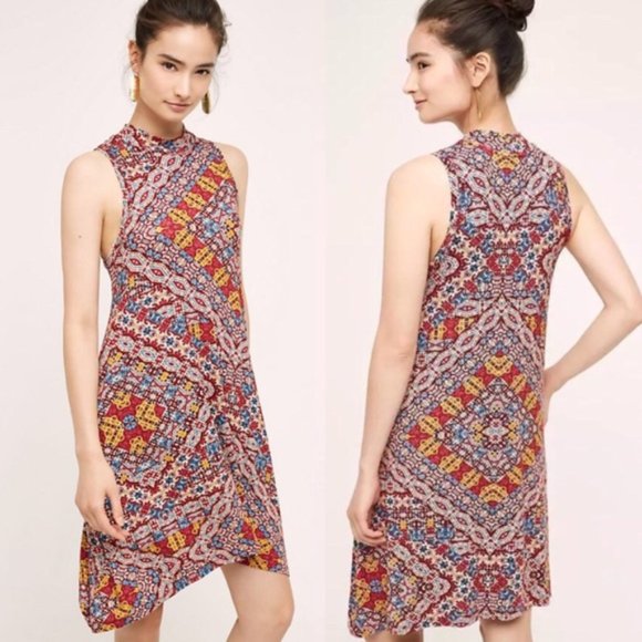 Anthropologie Dresses & Skirts - Maeve Lilt print mock neck dress Sz MP red